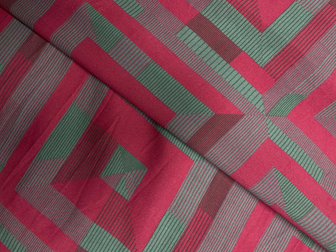 Grey Pink Geometric Pure Chanderi Fabric KTEX