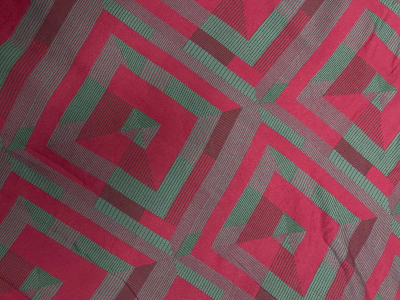 Grey Pink Geometric Pure Chanderi Fabric KTEX
