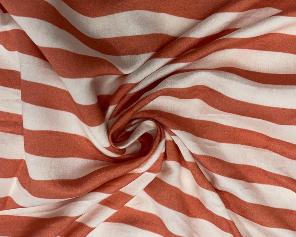 White Peach Stripes Pure Chanderi Fabric KTEX