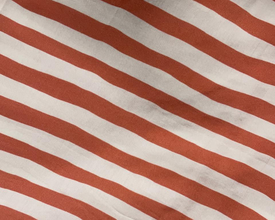 White Peach Stripes Pure Chanderi Fabric KTEX