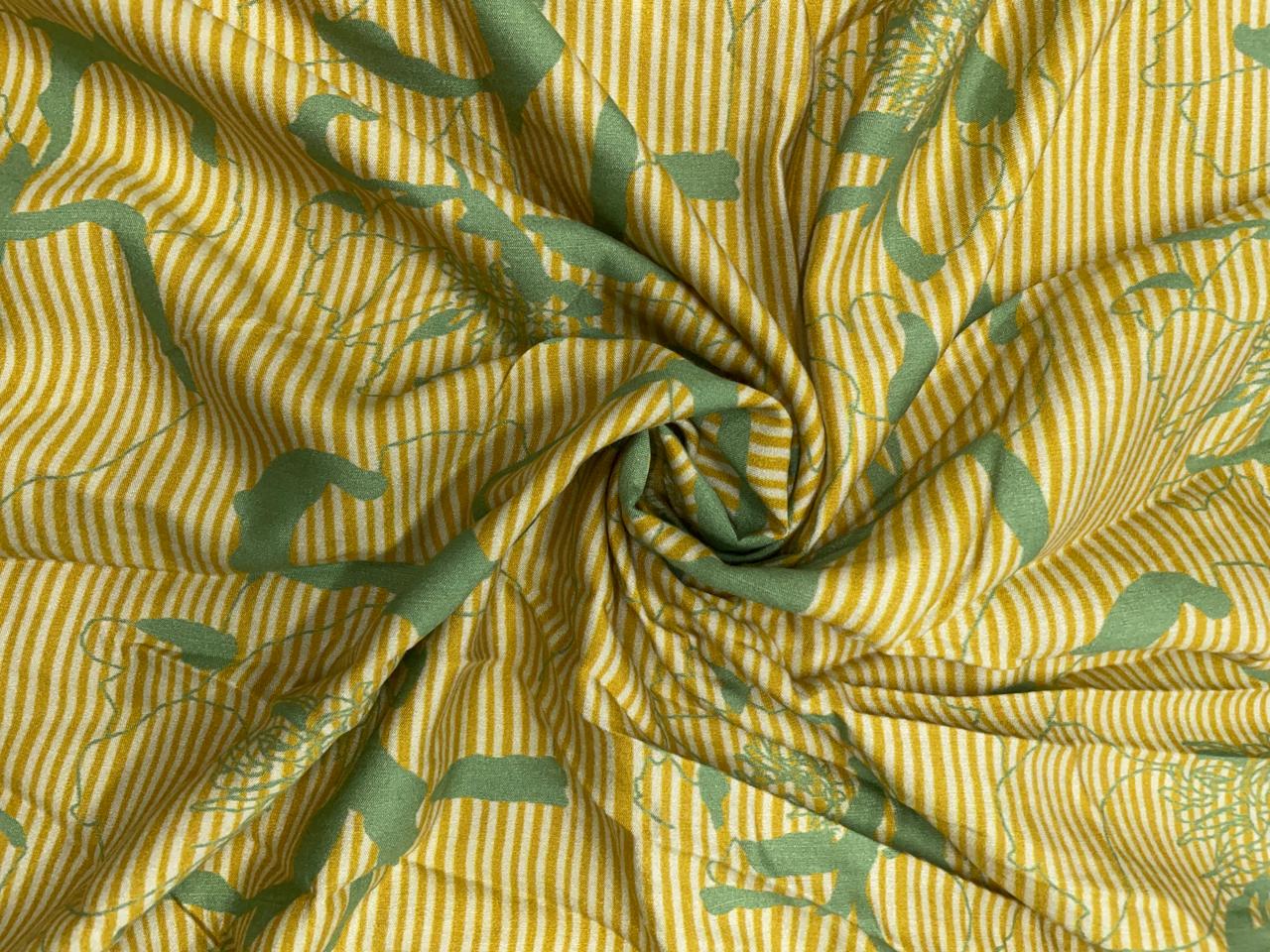 Yellow Green Floral Pure Chanderi Fabric Kapdashop