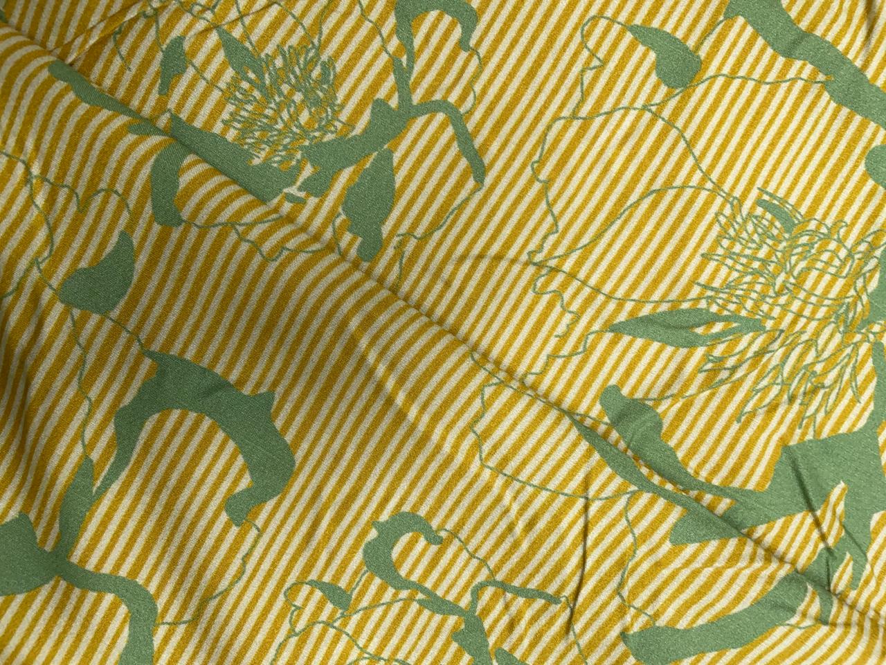 Yellow Green Floral Pure Chanderi Fabric KTEX