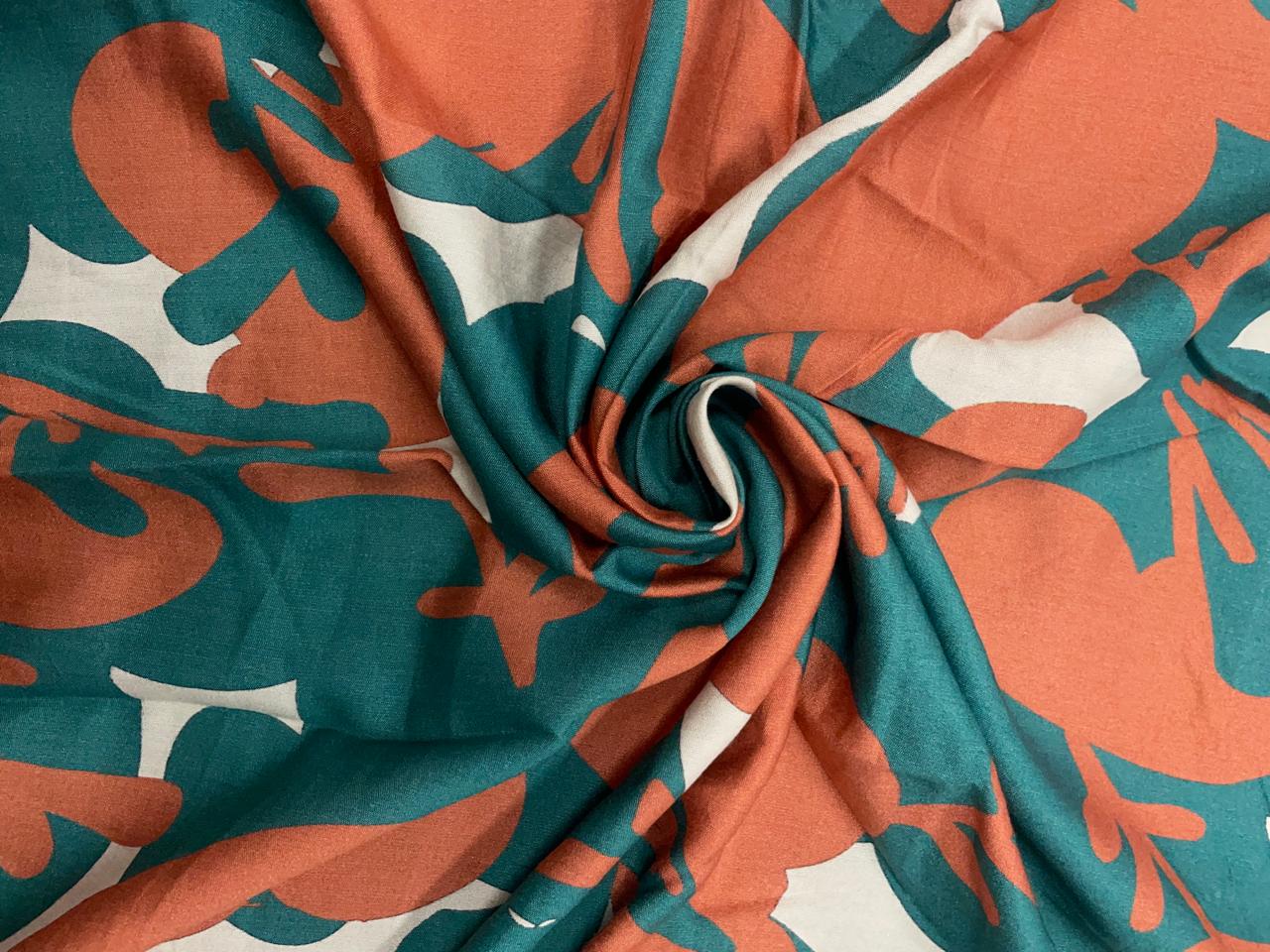 Teal Blue White Abstract Pure Chanderi Fabric KTEX