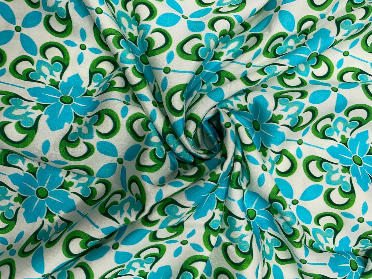 Sky Blue Green Abstract Pure Chanderi Fabric KTEX