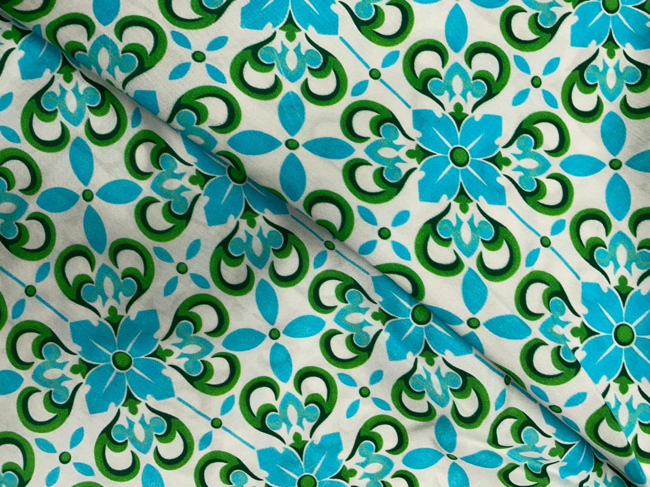 Sky Blue Green Abstract Pure Chanderi Fabric Kapdashop
