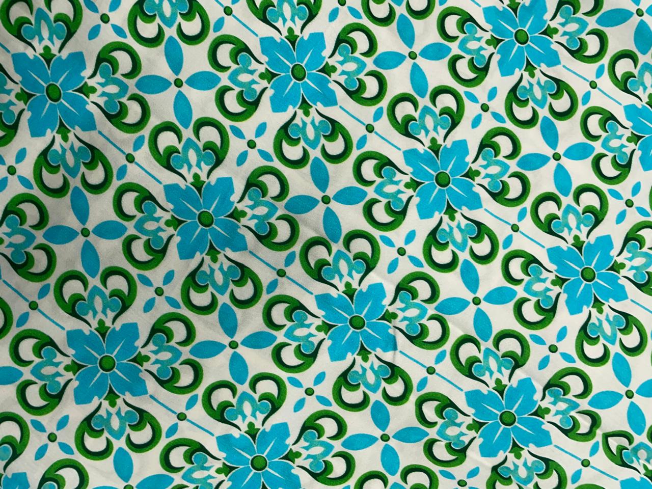 Sky Blue Green Abstract Pure Chanderi Fabric KTEX