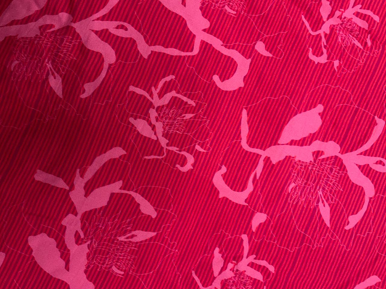 Red Floral Pure Chanderi Fabric KTEX