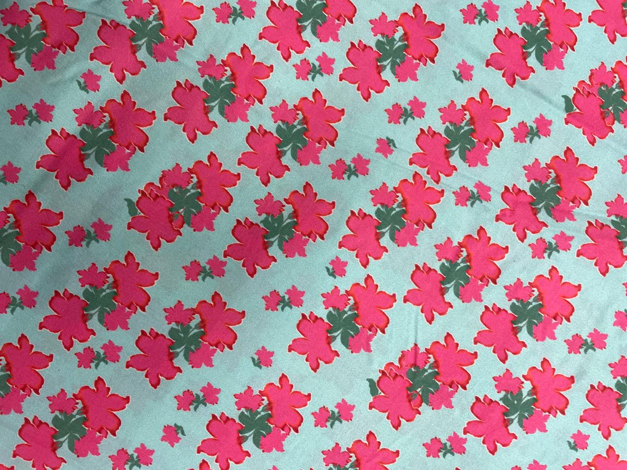 Sea Green Pink Floral Pure Chanderi Fabric KTEX