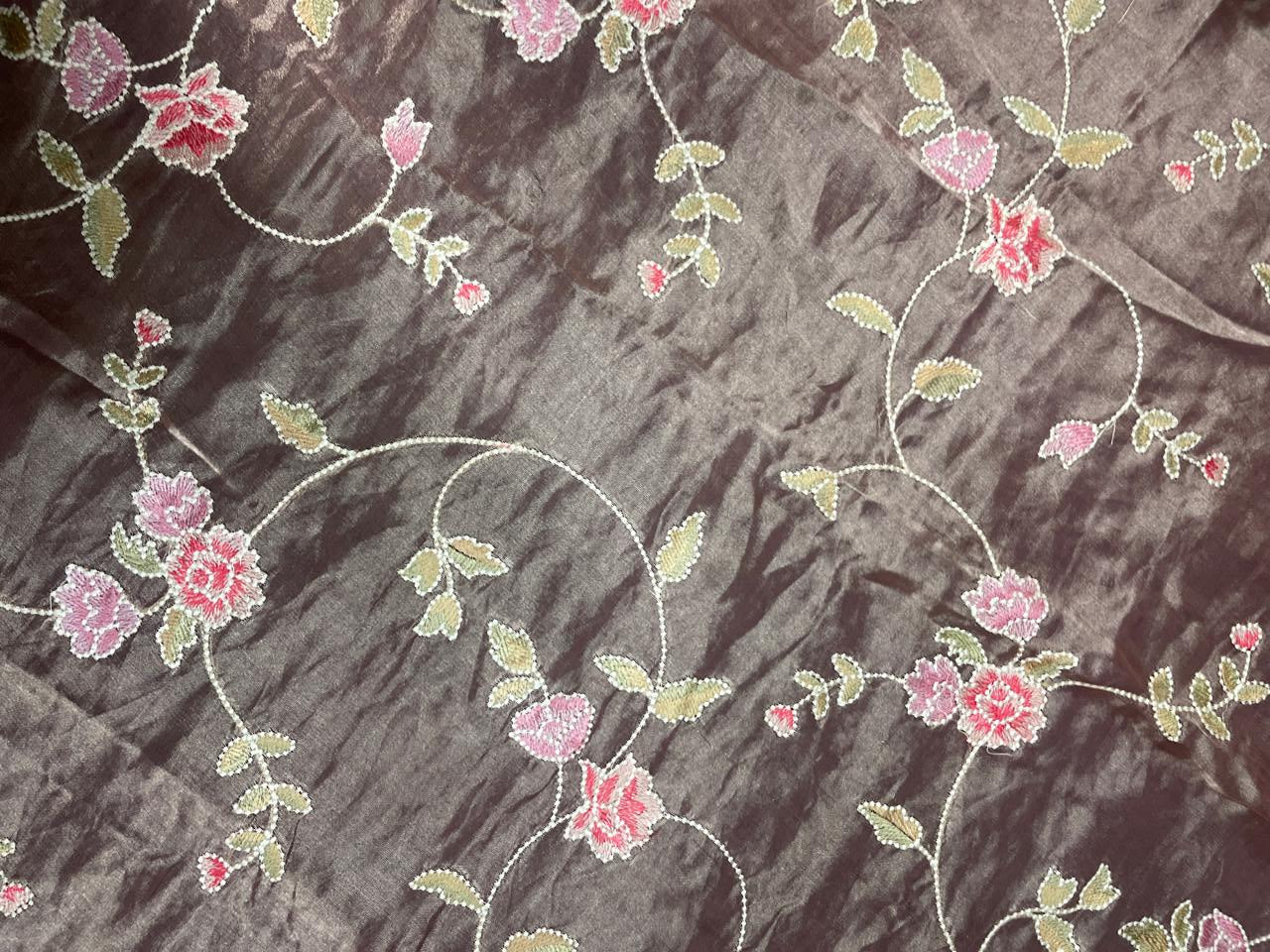 Peach Pink Floral Pure Tissue Emrbroiderd Fabric KTEX