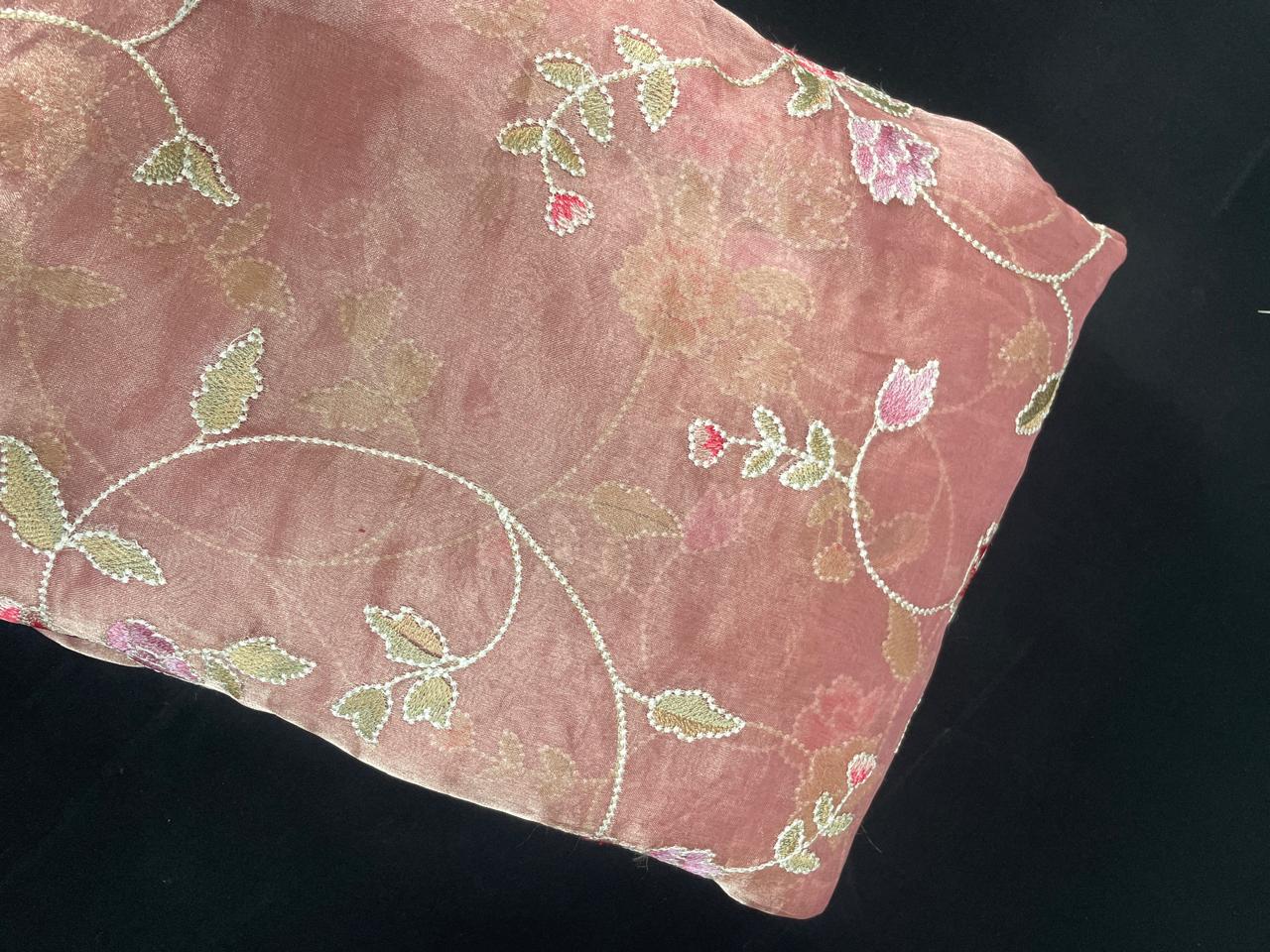 Peach Pink Floral Pure Tissue Emrbroiderd Fabric KTEX