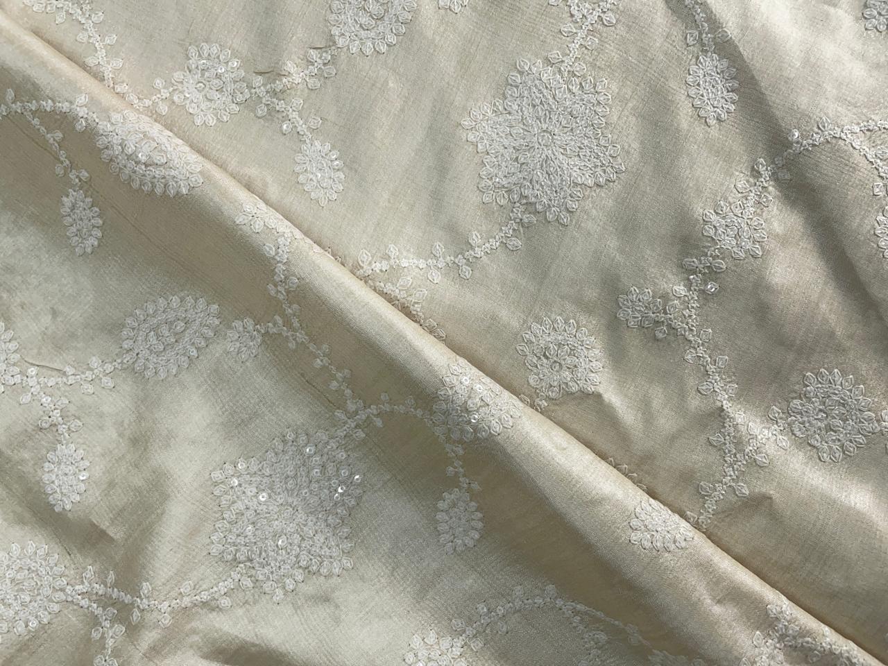 Dyeable Floral Pure Tussar Embroidery Fabric Kapdashop