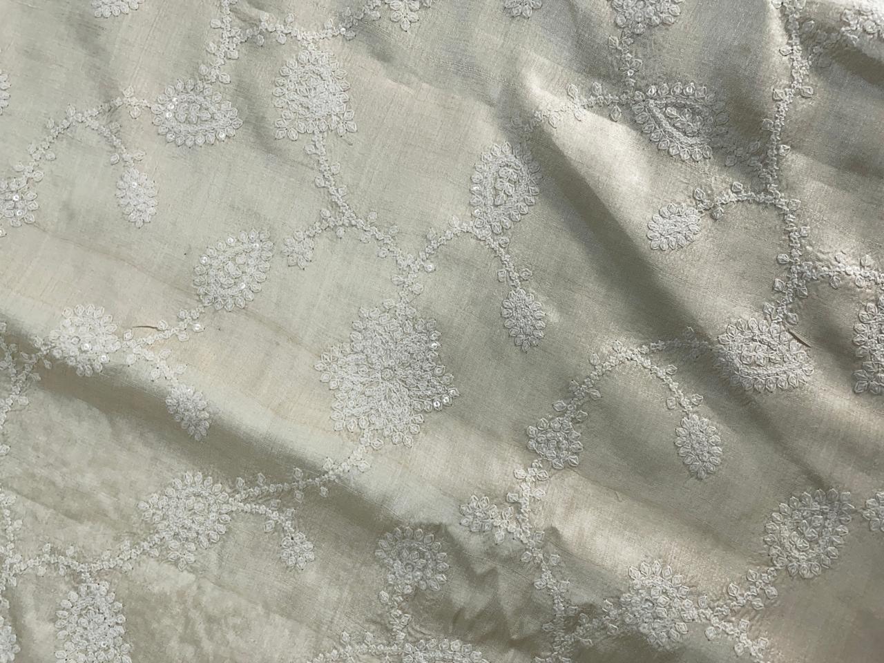 Dyeable Floral Pure Tussar Embroidery Fabric Kapdashop