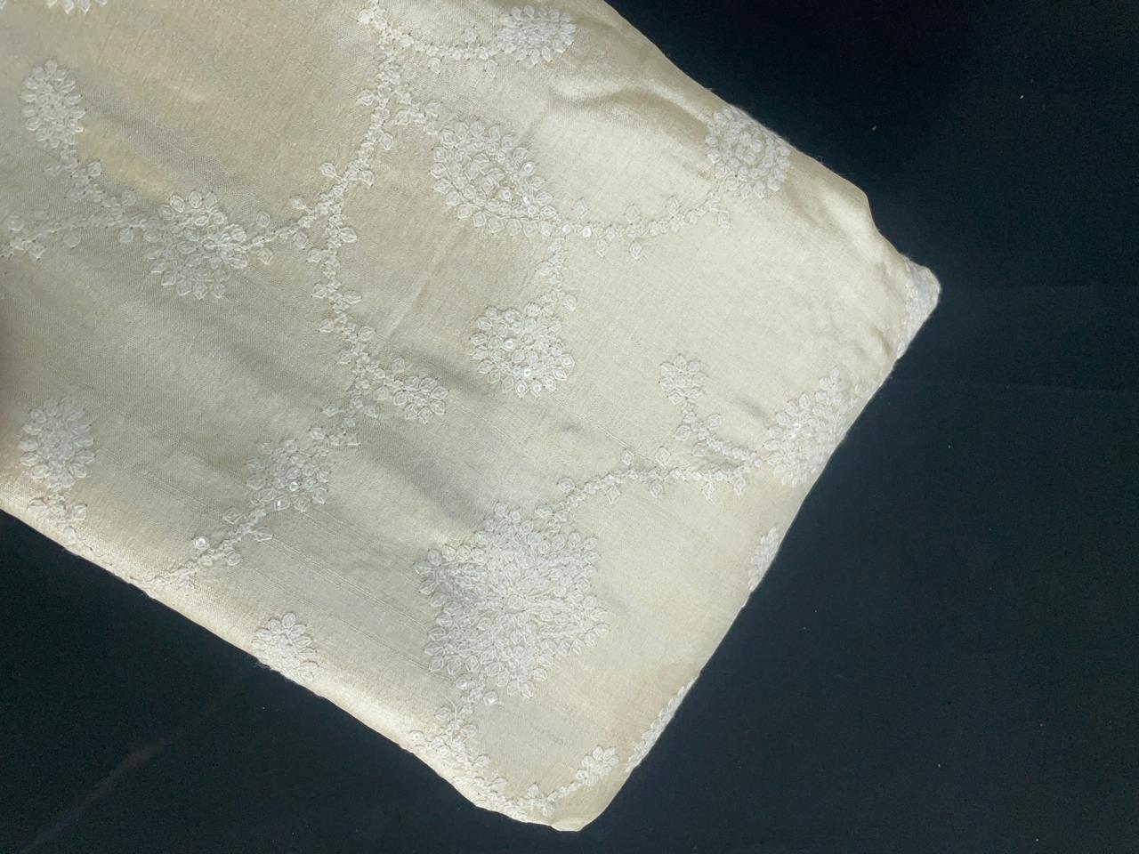 Dyeable Floral Pure Tussar Embroidery Fabric Kapdashop