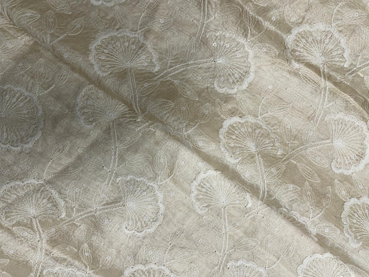 Dyeable Floral Pure Tussar Embroidery Fabric Kapdashop