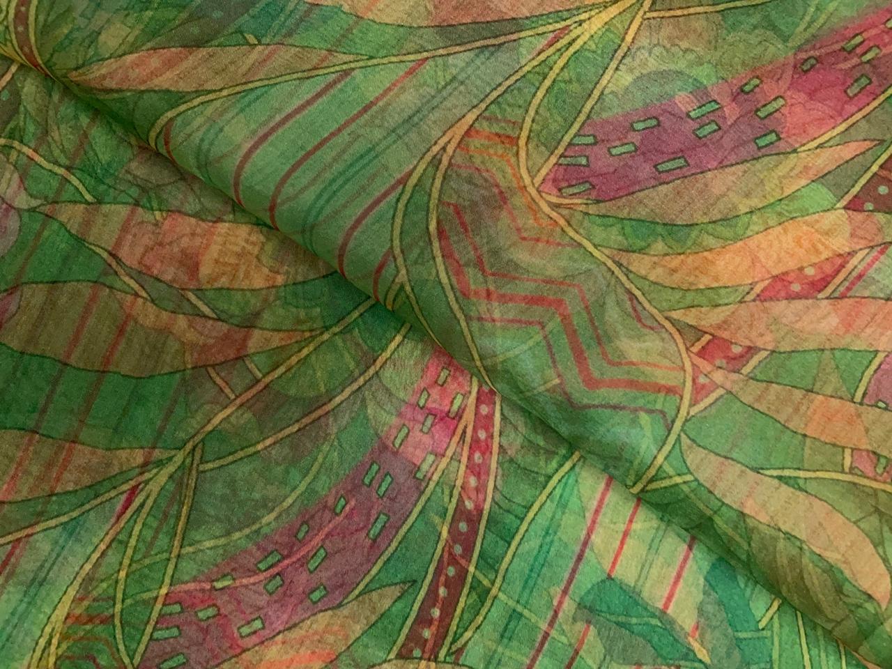 Green Floral Pure Organza Fabric Kapdashop