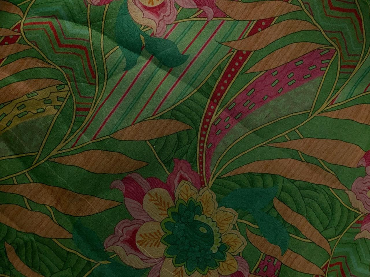 Green Floral Pure Organza Fabric KTEX