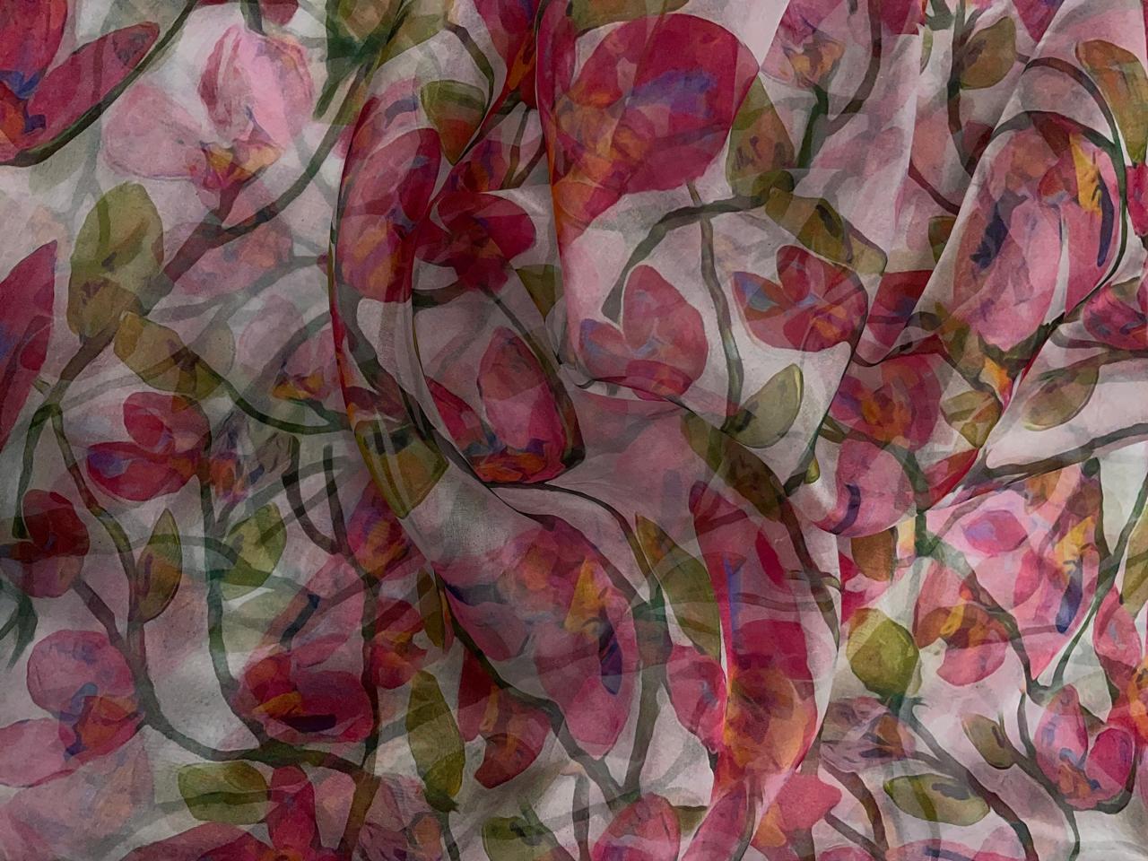 Multicolor Floral Pure Organza Fabric KTEX