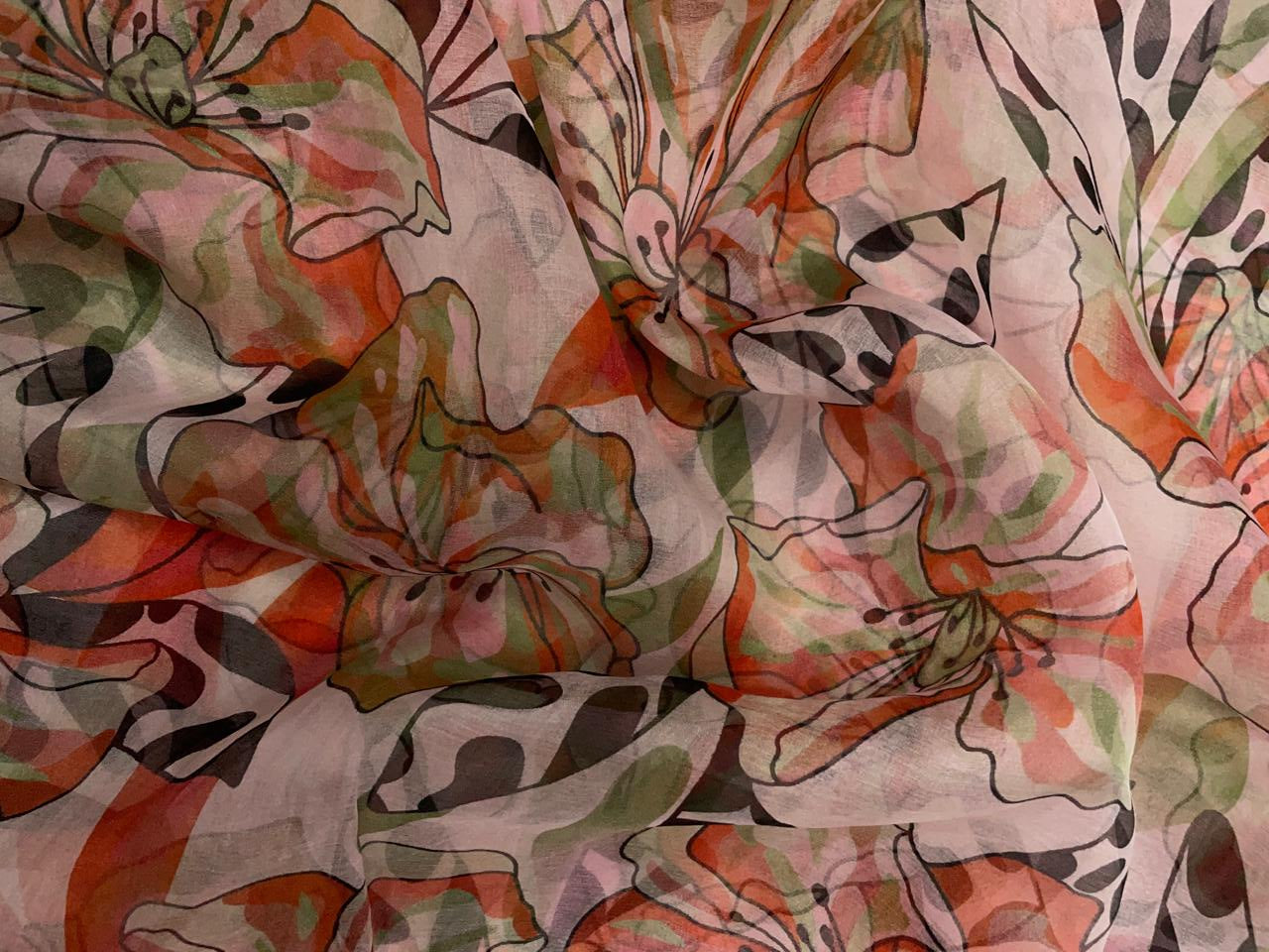Multicolor Floral Pure Organza Fabric KTEX