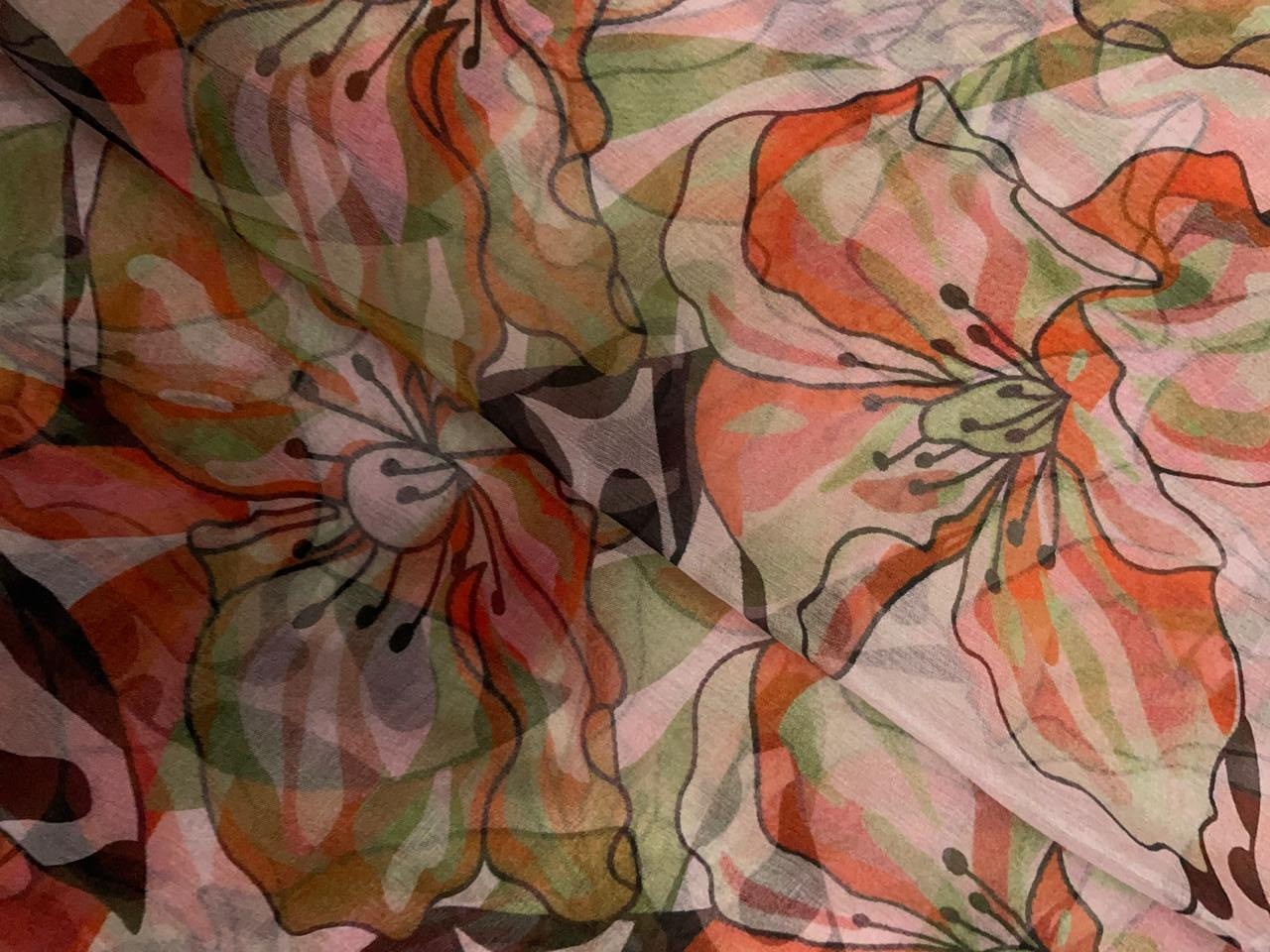 Multicolor Floral Pure Organza Fabric KTEX