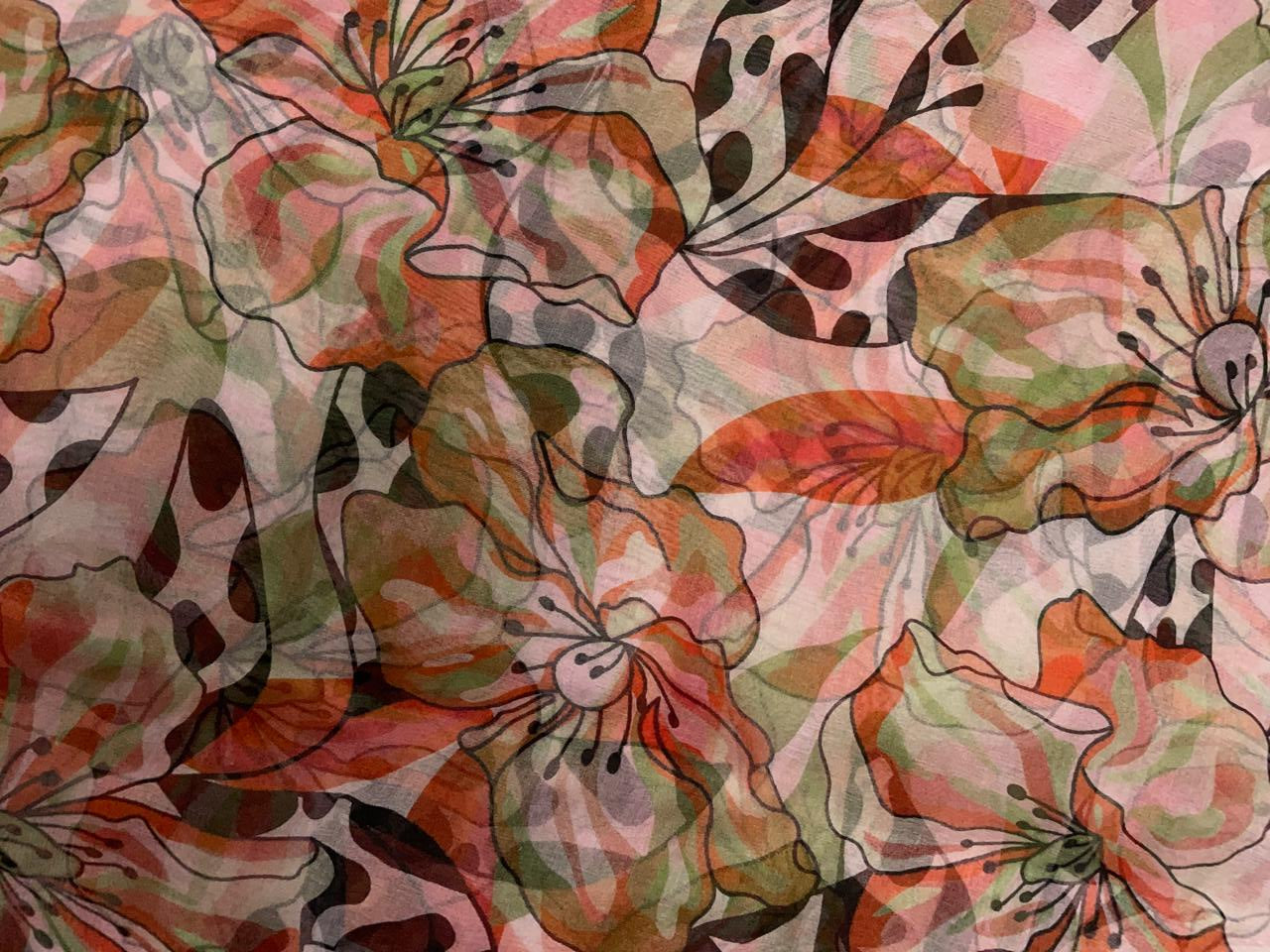 Multicolor Floral Pure Organza Fabric KTEX