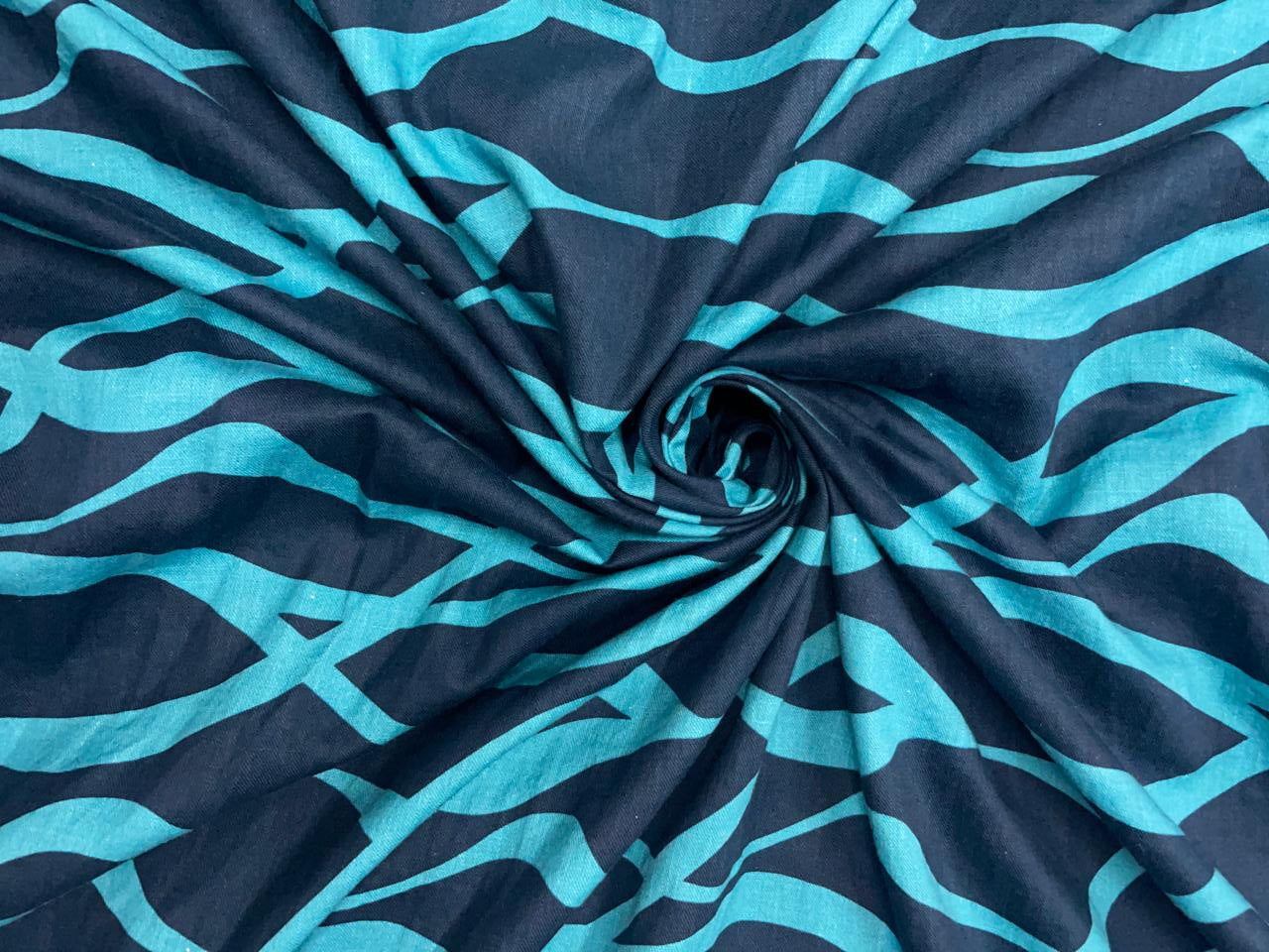 Blue Abstract Cotton Linen Fabric KTEX