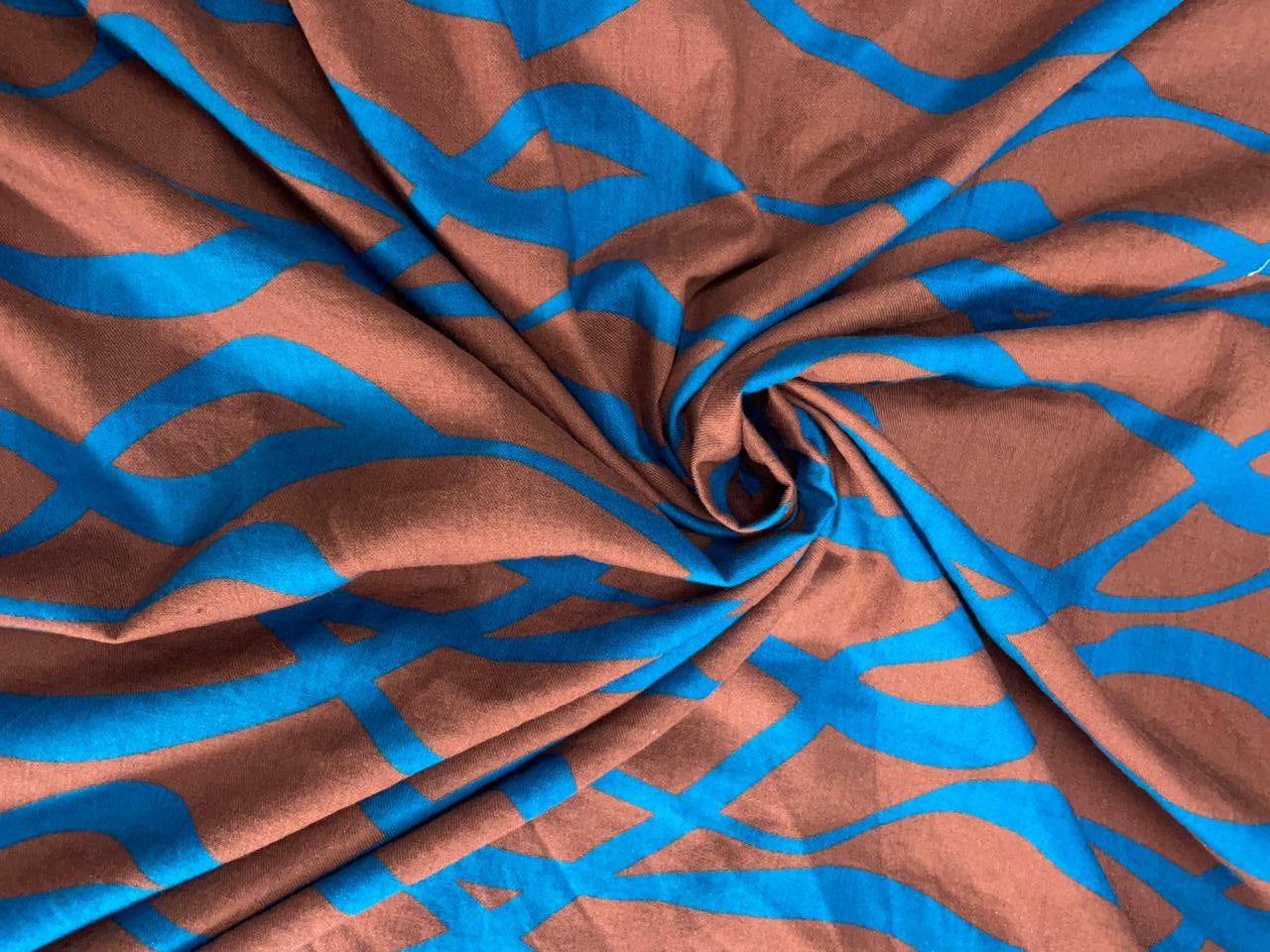 Brown Blue Abstract Cotton Linen Fabric KTEX