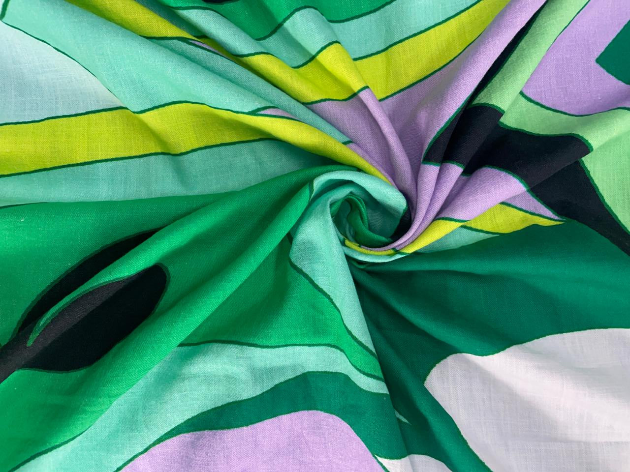 Green Multicolor Abstract Cotton Linen Fabric Kapdashop