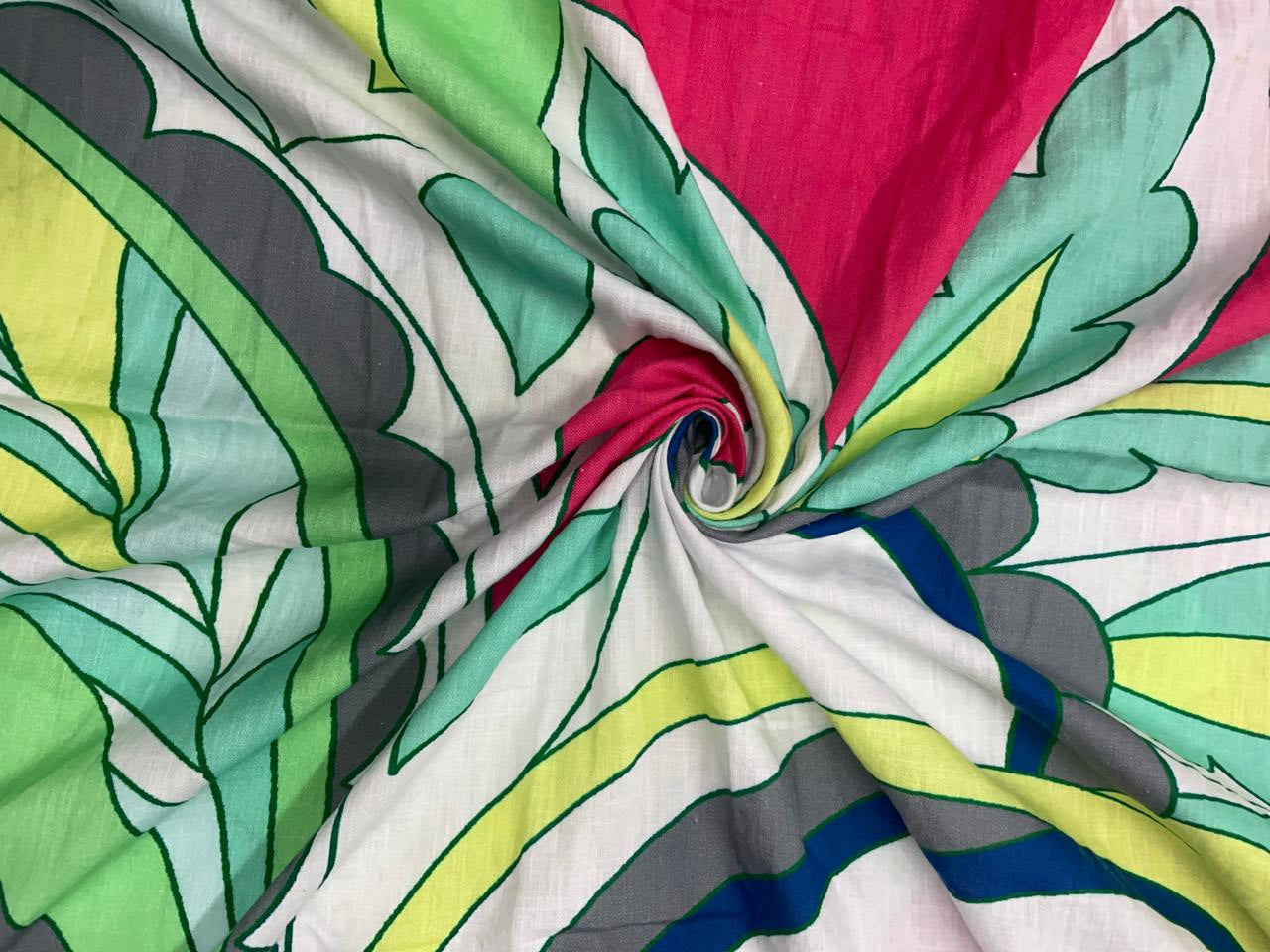 Multicolor Abstract Cotton Linen Fabric KTEX