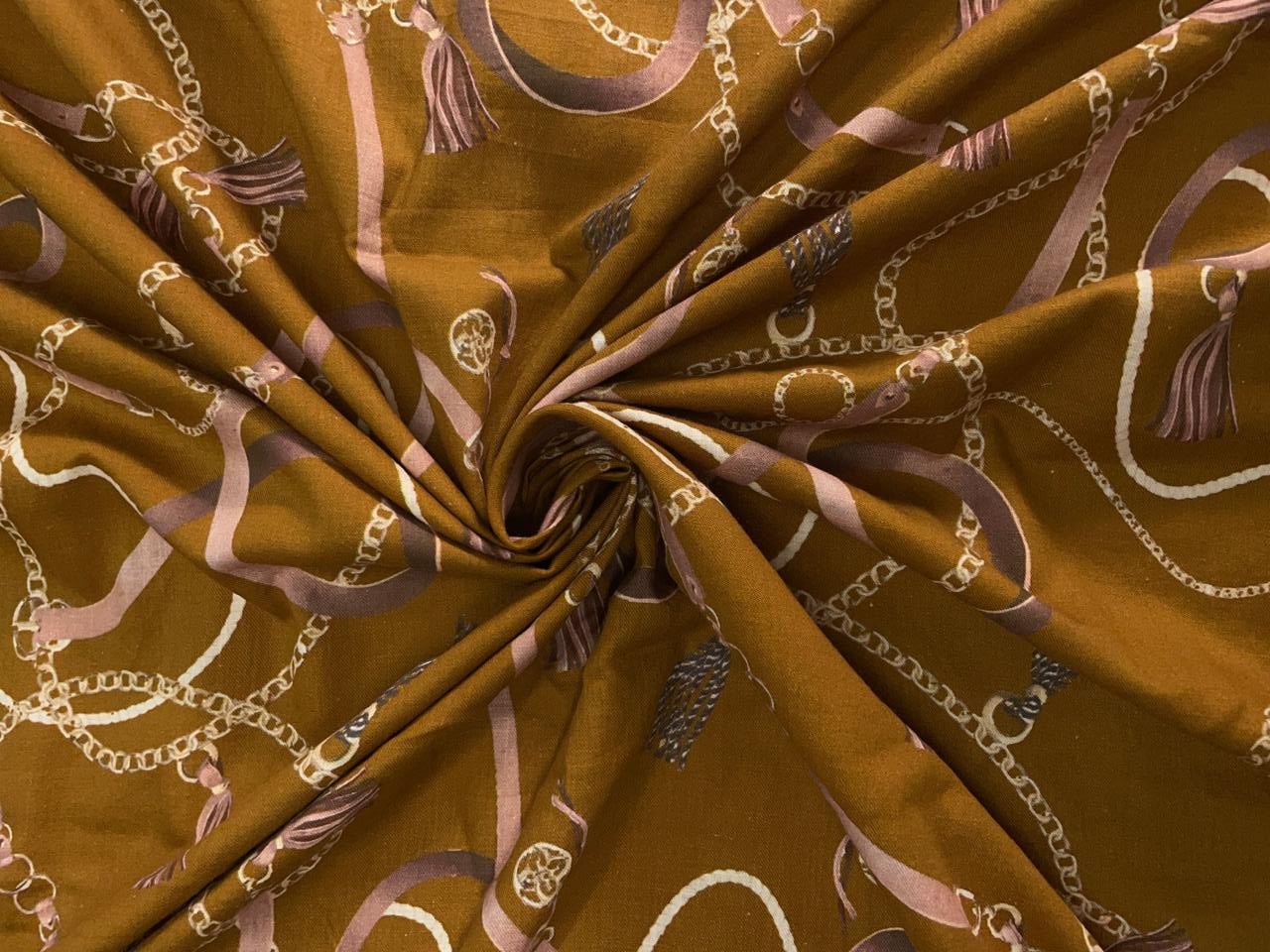 Mustard Abstract Cotton Linen Fabric KTEX