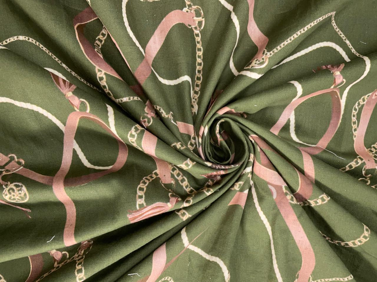Olive Green Abstract Cotton Linen Fabric KTEX