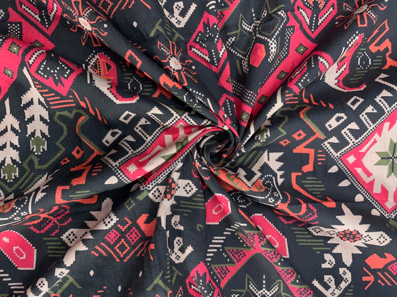 Grey Pink Geometric Cotton Linen Fabric KTEX