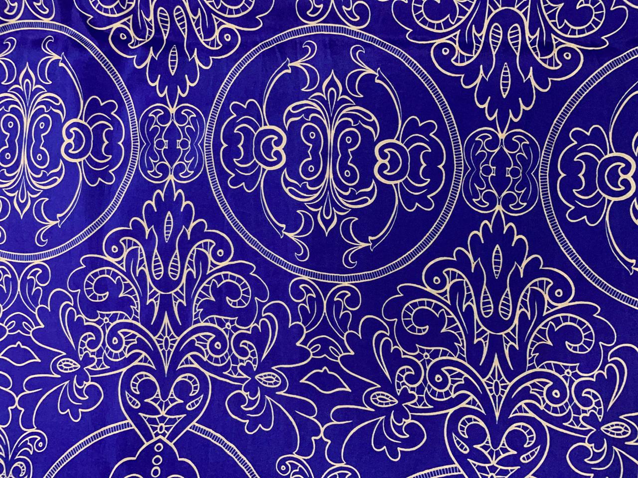 Royal Blue Floral Habutai Silk Fabric KTEX