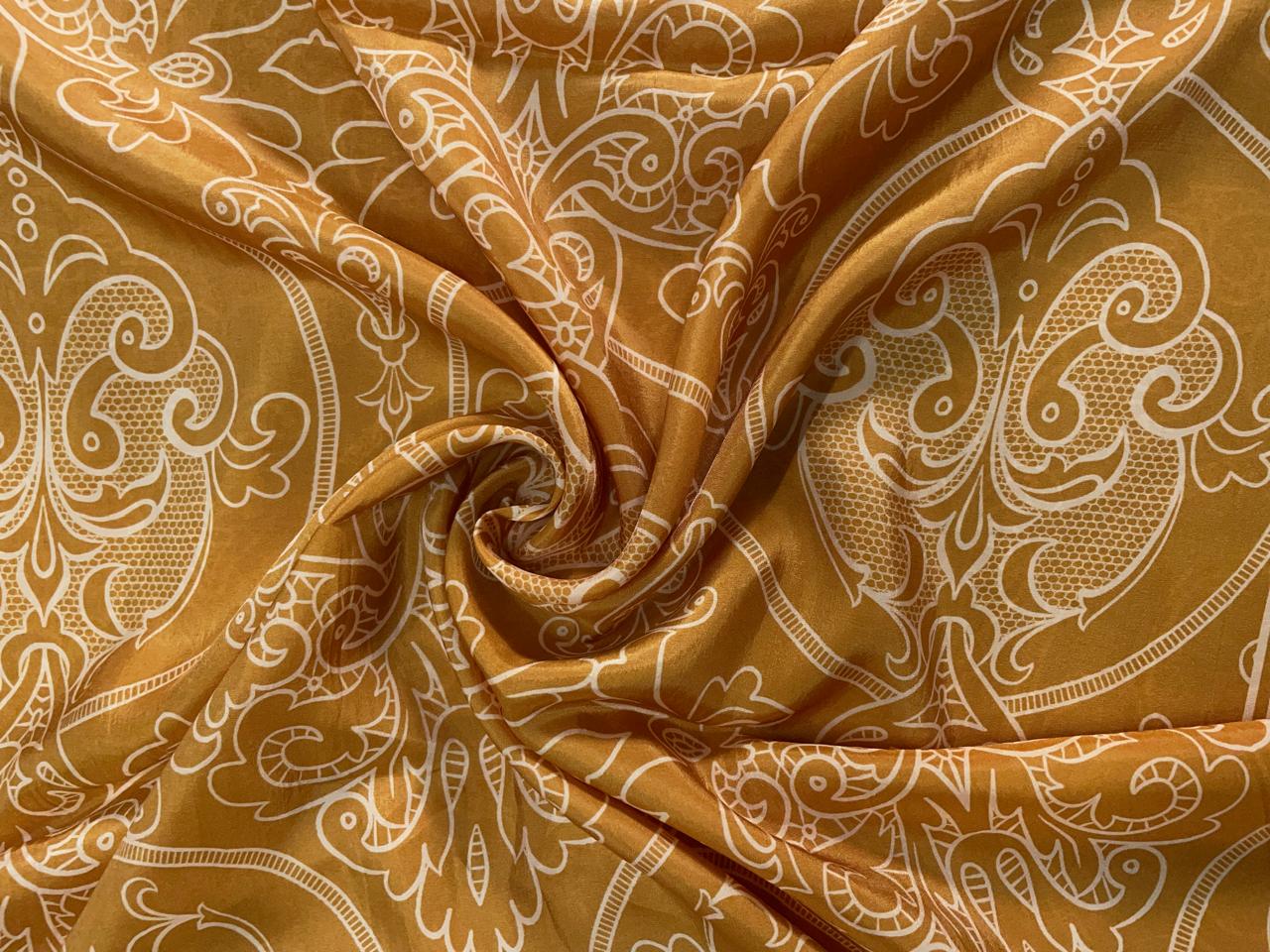 Mustard Floral Habutai Silk Fabric KTEX
