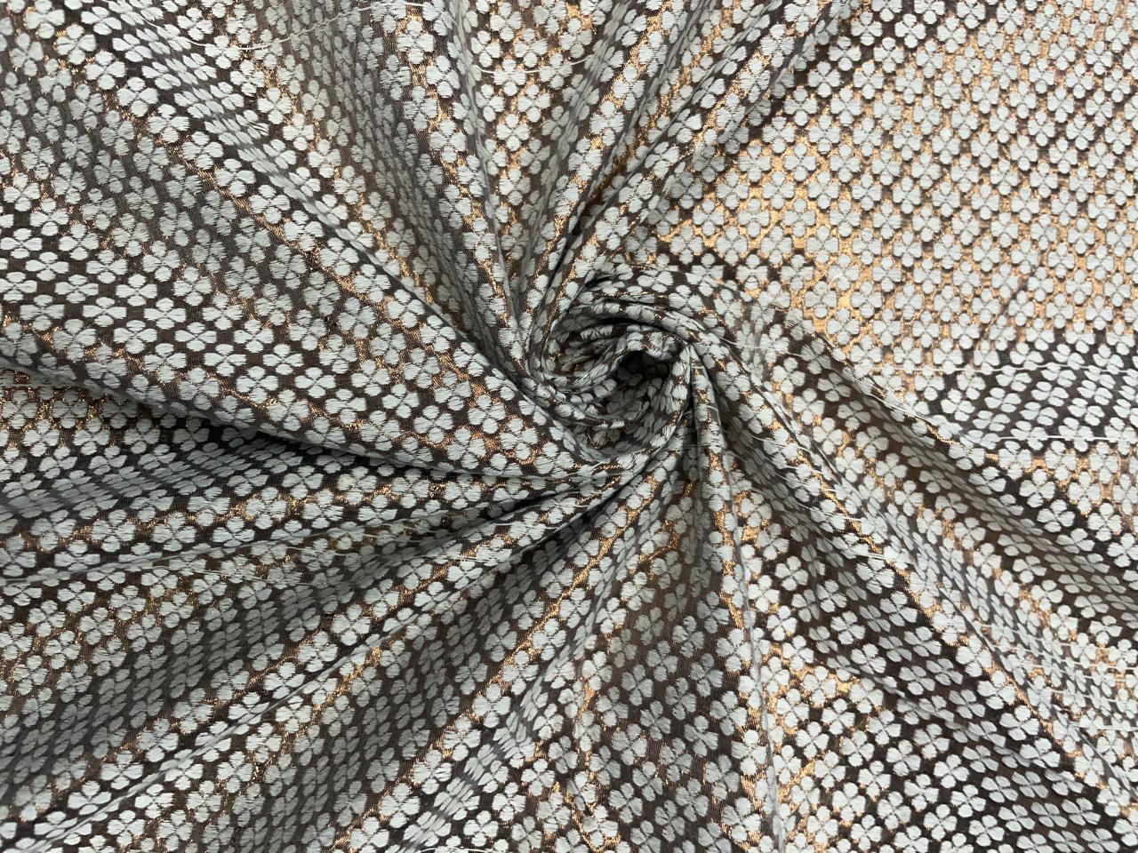 Gold & White Geometric Dyeable Semi Brocade Fabric KTEX