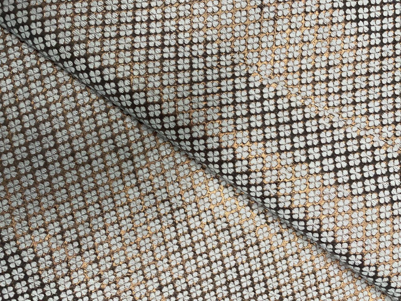 Gold & White Geometric Dyeable Semi Brocade Fabric KTEX