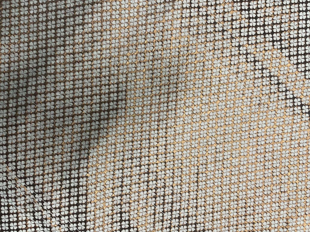 Gold & White Geometric Dyeable Semi Brocade Fabric KTEX