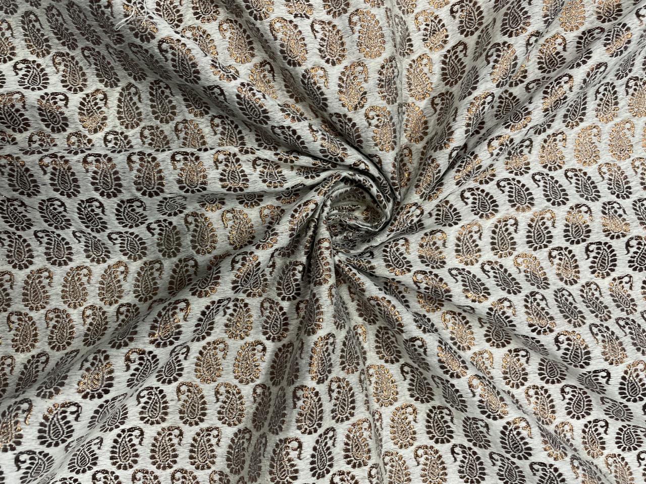 Gold & White Geometric Dyeable Semi Brocade Kapdashop