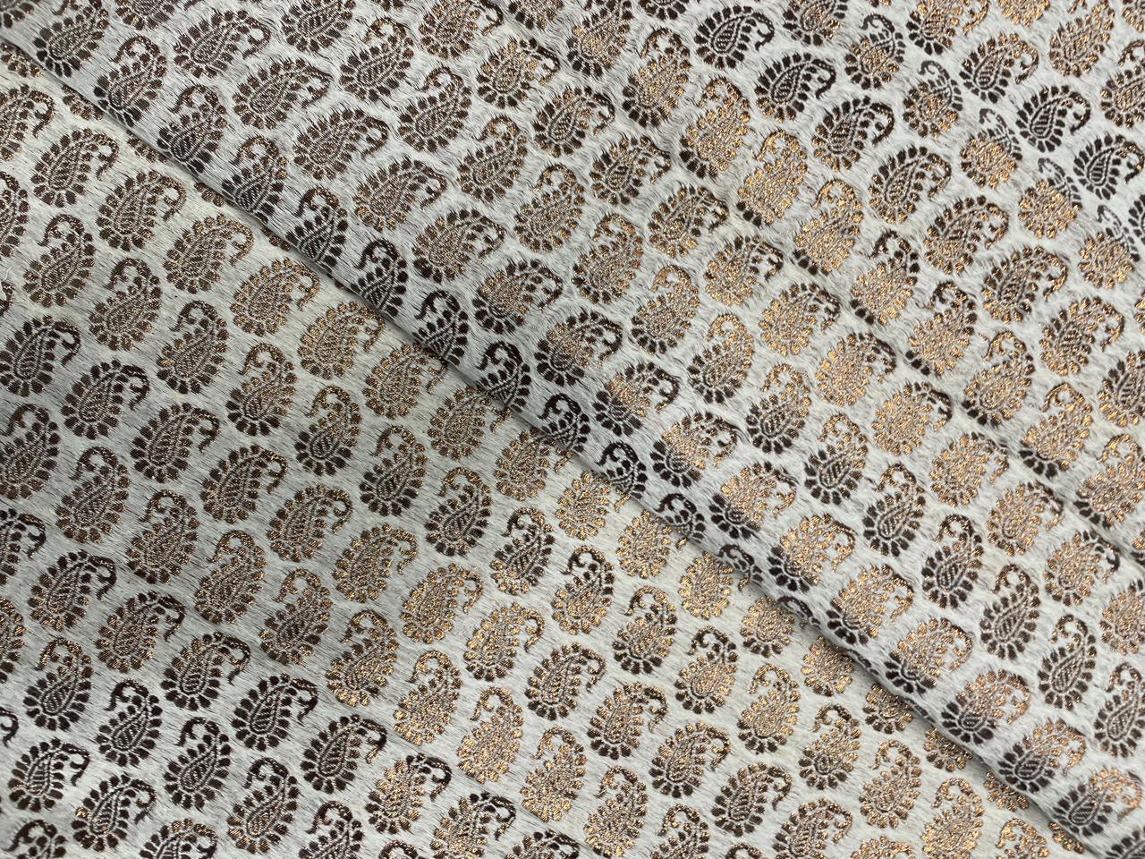 Gold & White Geometric Dyeable Semi Brocade Kapdashop