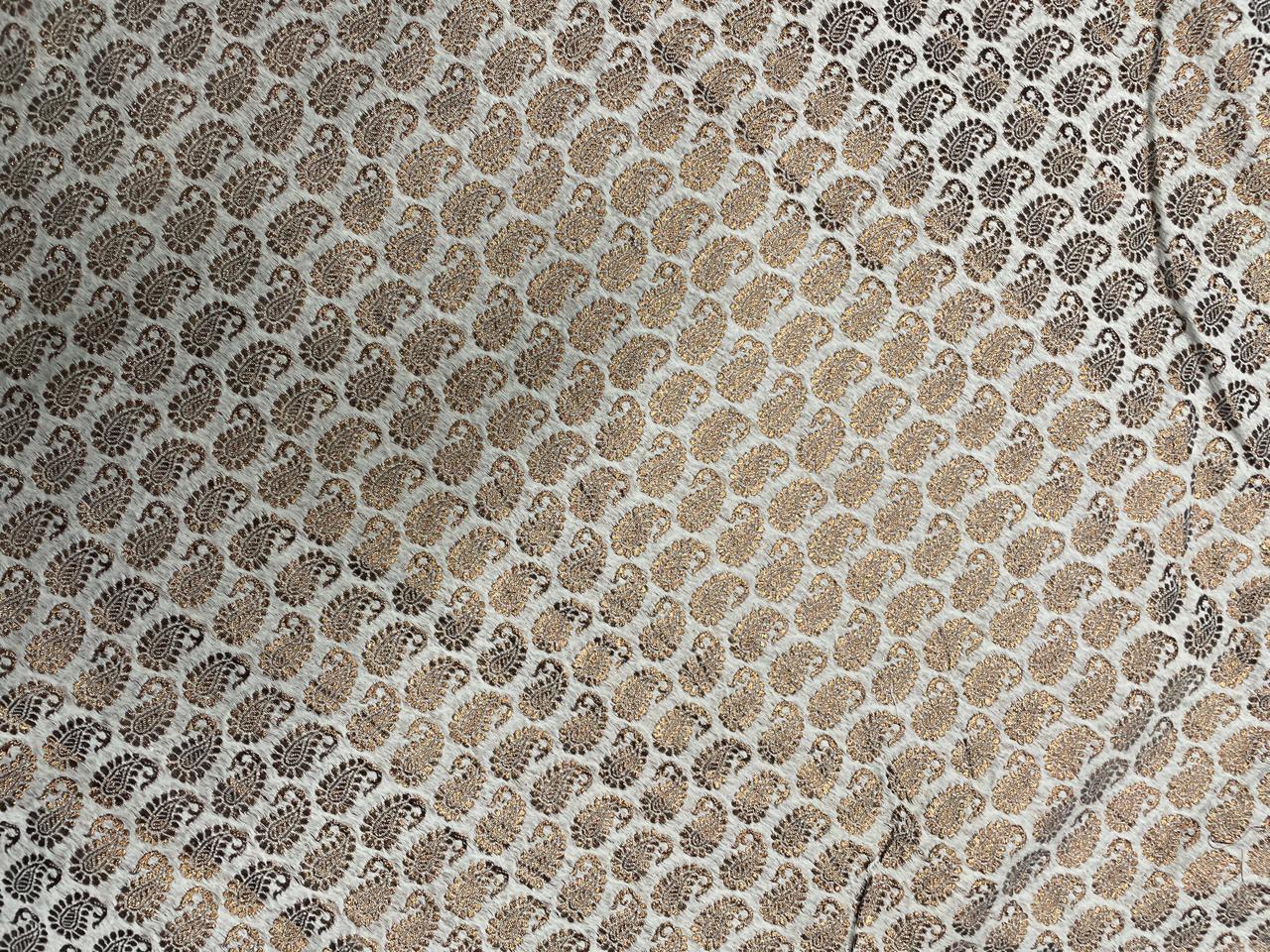 Gold & White Geometric Dyeable Semi Brocade Fabric KTEX