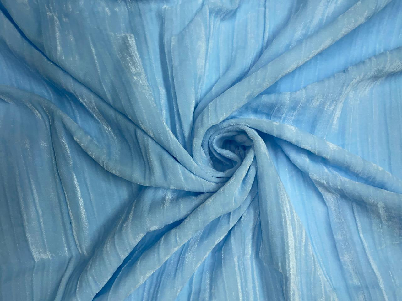 Ice Blue Plain Crush Velvet Fabric KTEX