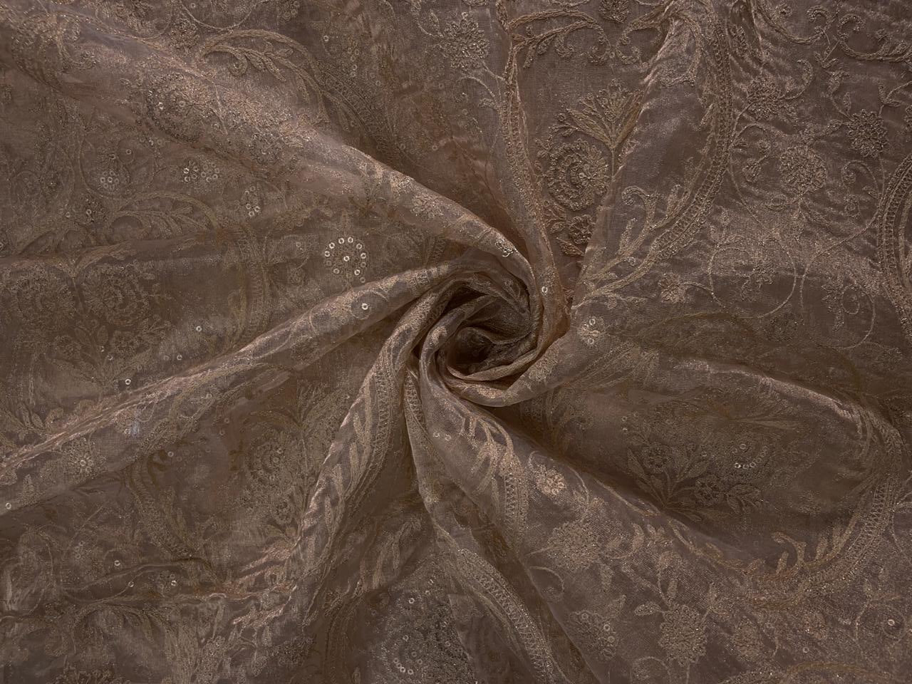 Golden Floral Pure Tissue Embroidered Kapdashop