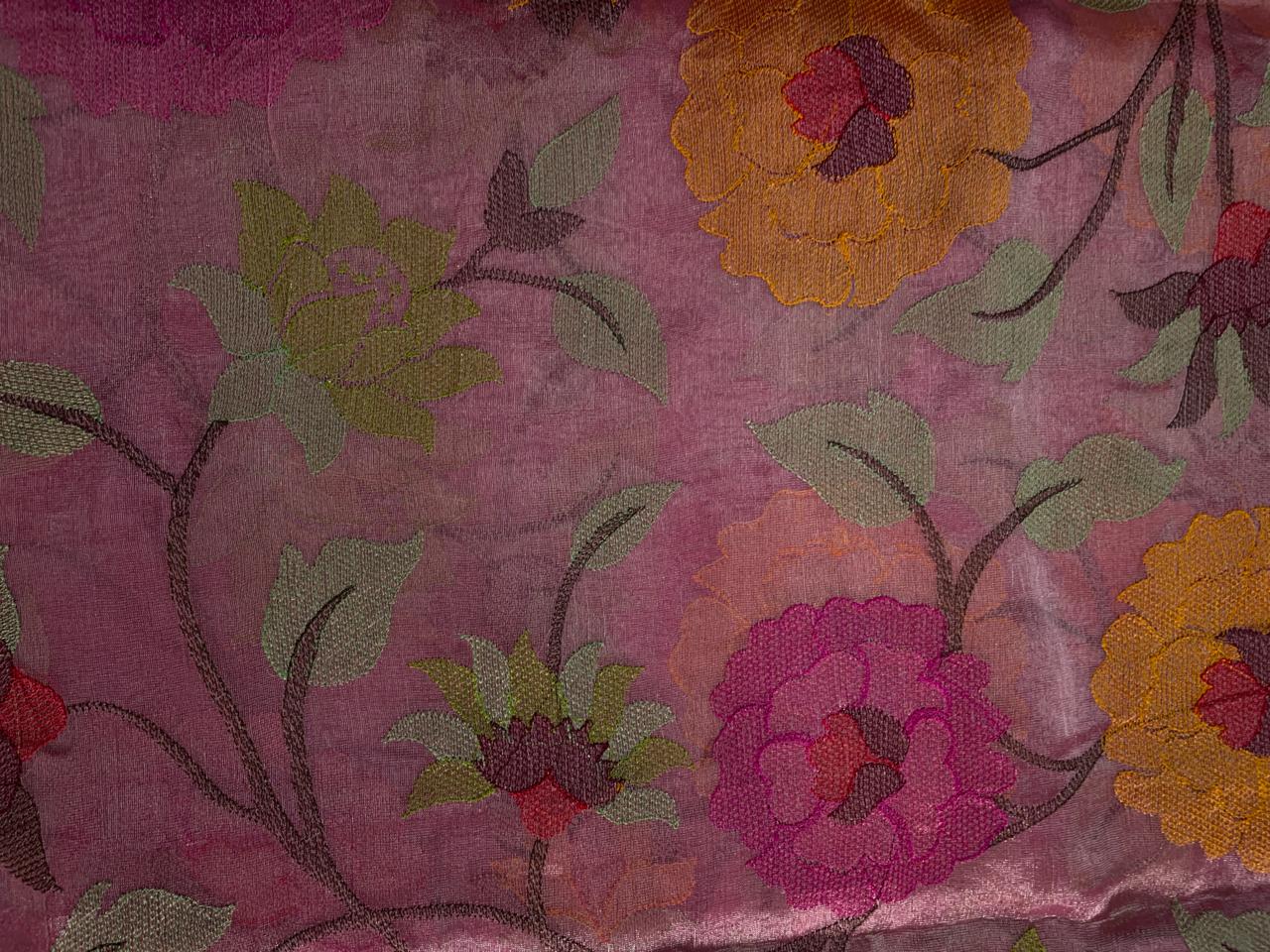 Pink Floral Pure Tissue Embroidered Fabric KTEX
