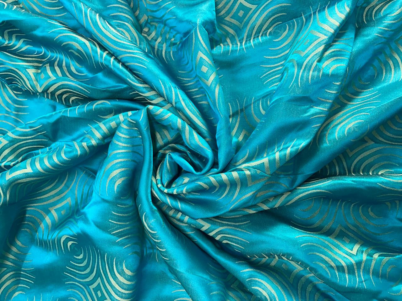 Sky Blue Abstract Satin Jacquard Fabric KTEX
