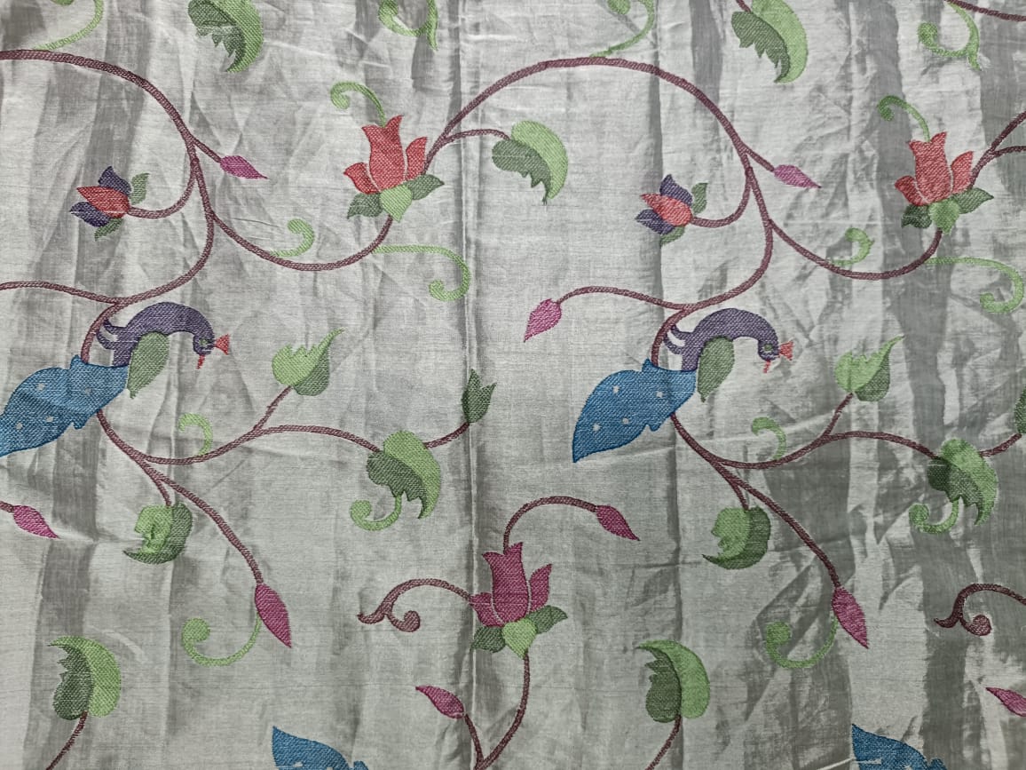 Silver Floral Pure Tissue Embroidered Kapdashop