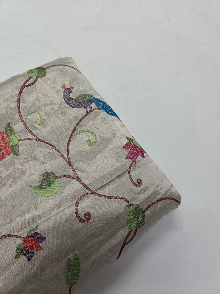 Silver Floral Pure Tissue Embroidered Kapdashop