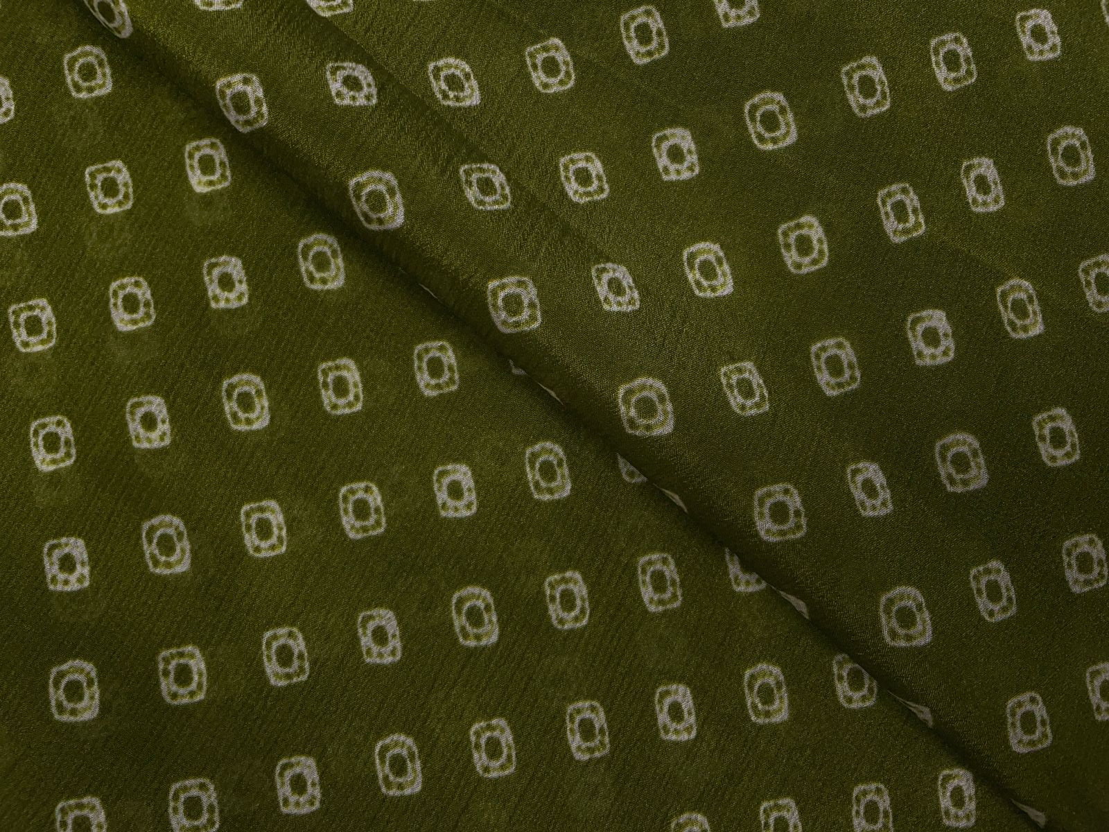 Chinon Chiffon Mehndi Green Geometric Fabric Kapdashop