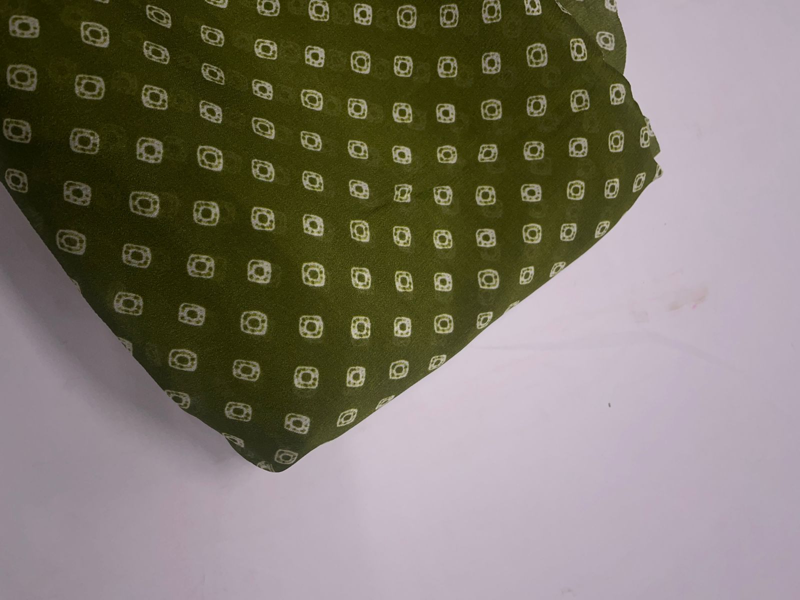 Chinon Chiffon Mehndi Green Geometric Fabric Kapdashop