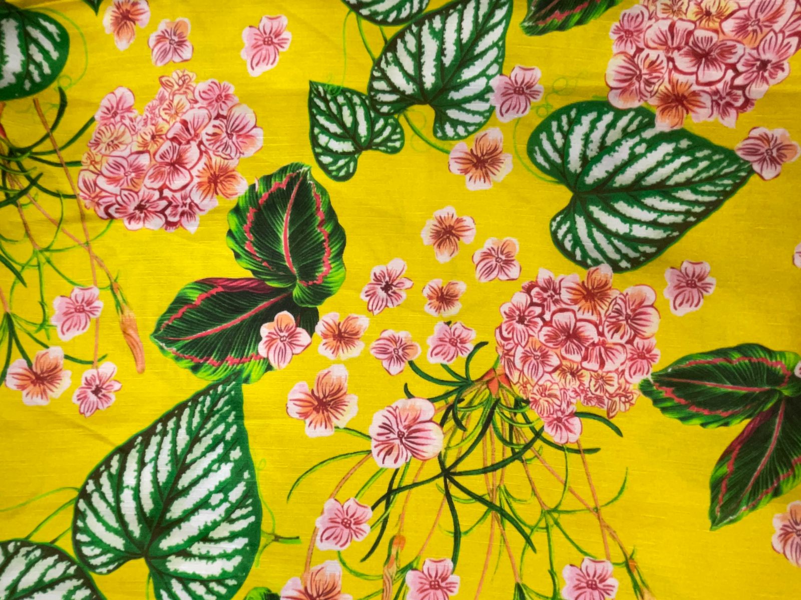 Mustard Green Floral Linen Satin Fabric Kapdashop
