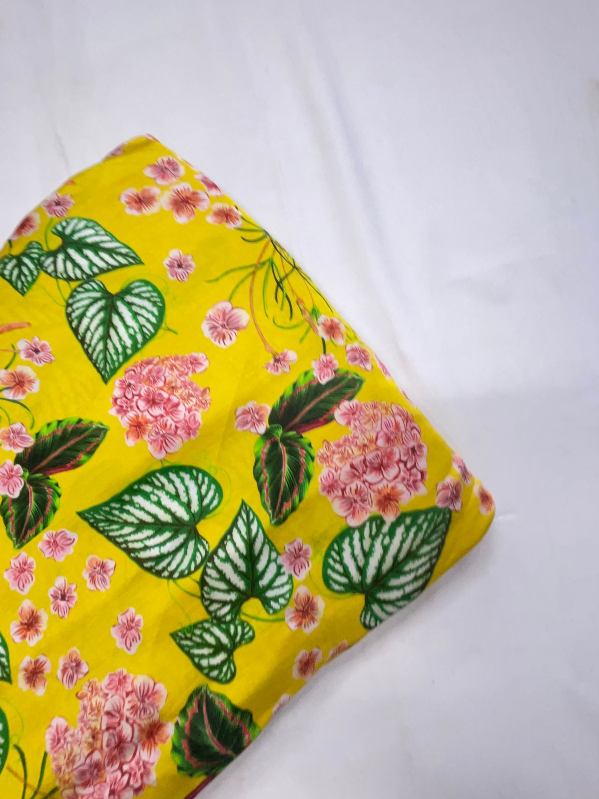 Mustard Green Floral Linen Satin Fabric Kapdashop