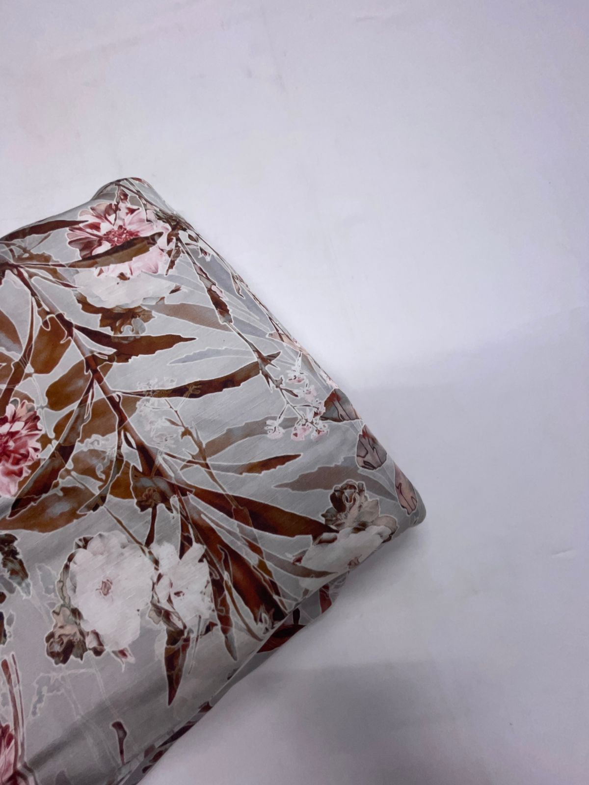 Grey Floral Linen Satin Fabric Kapdashop